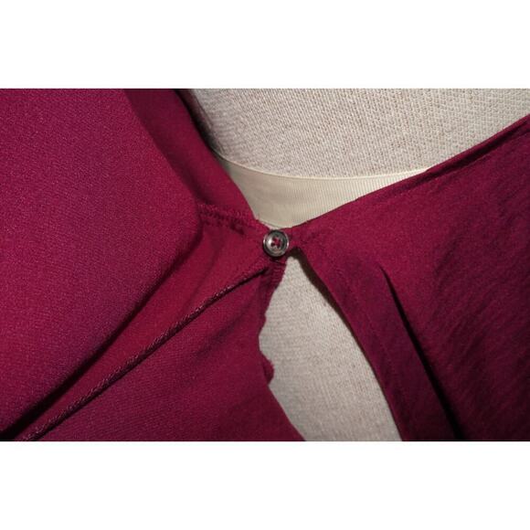Anthropologie Moulinette Soeurs Burgundy Satin Wrap Blouse – Deep V Long Sleeve - Picture 9 of 14